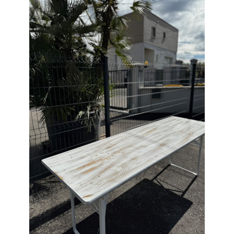 Table brasserie blanc vieilli 2.20 x 0.70